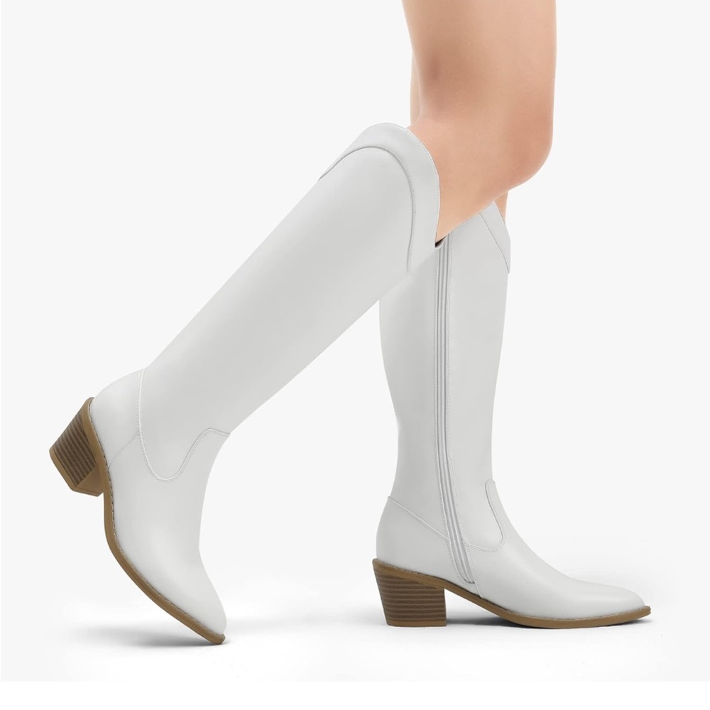 Cowboy / Cowgirl Pull On Zipper Chunky Heel Pointed Toe Knee High Boots